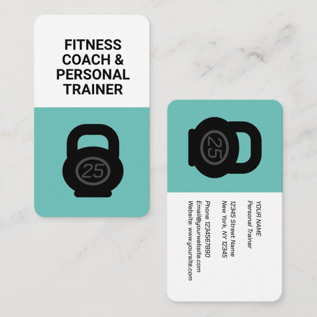 Modern fitness coach personal trainer kettlebell business card (Front/Back)