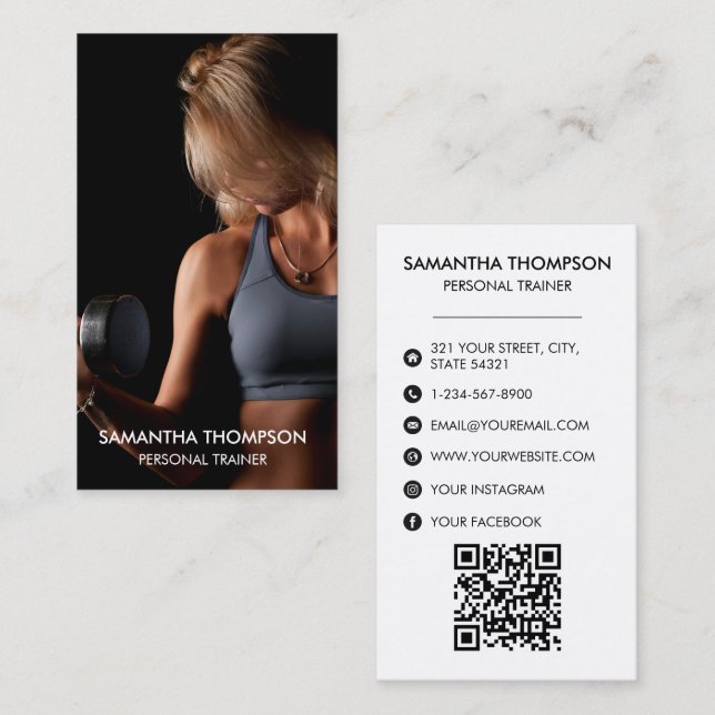 Modern Fitness Full Photo Social Media Influencer Business Card (Front/Back)