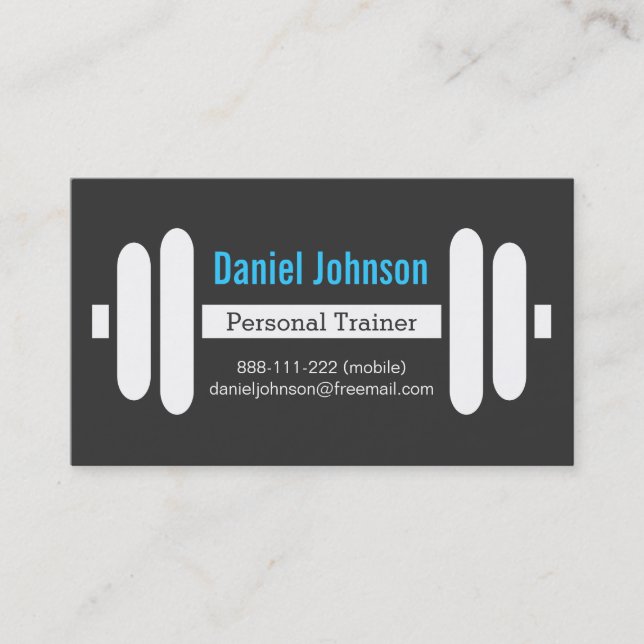 Modern Fitness Personal Trainer Weights Black Business Card (Front)