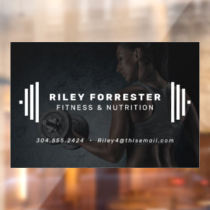 Modern fitness trainer barbell photo business window cling
