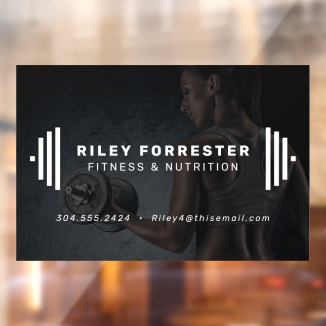 Modern fitness trainer barbell photo business window cling (Sheet 2)