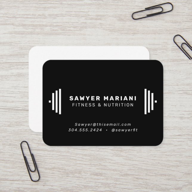 Modern fitness trainer black and white business card (Front/Back In Situ)