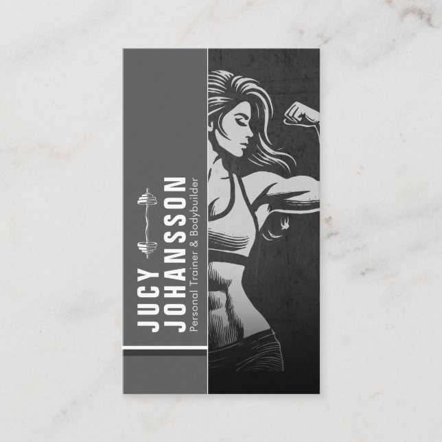 Modern Fitness Trainer Bodybuilding Gym Instructor Business Card (Front)