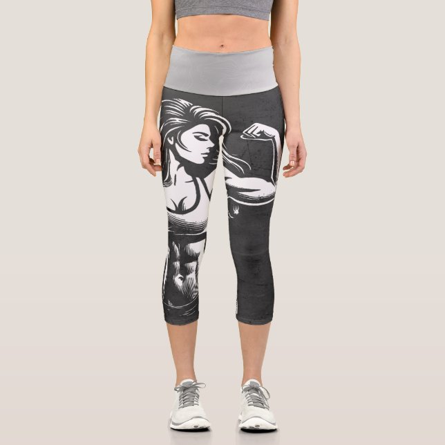Modern Fitness Trainer Bodybuilding Gym Instructor Capri Leggings (Front)