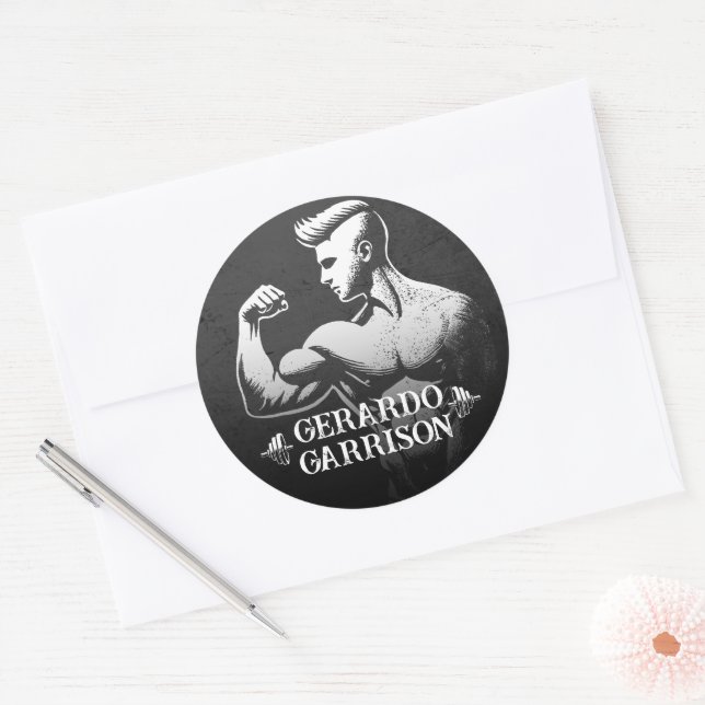 Modern Fitness Trainer Bodybuilding Gym Instructor Classic Round Sticker (Envelope)