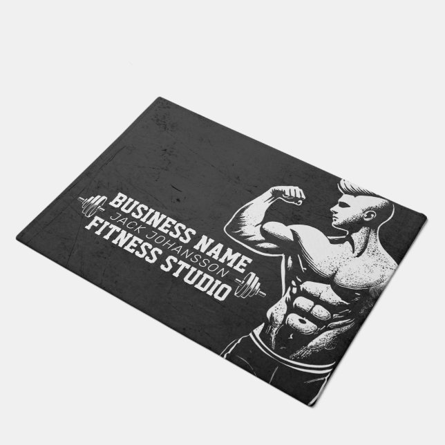 Modern Fitness Trainer Bodybuilding Gym Instructor Doormat (Angled)