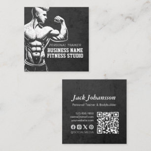 Modern Fitness Trainer Bodybuilding Gym Instructor Square Business Card