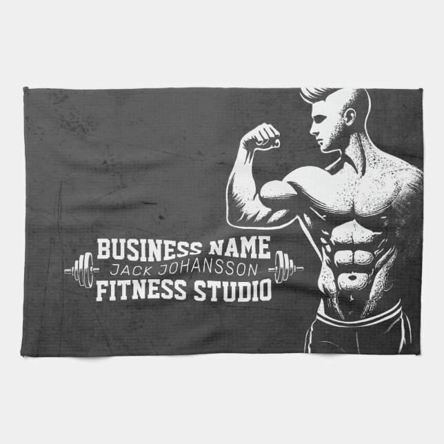 Modern Fitness Trainer Bodybuilding Gym Instructor Tea Towel (Horizontal)