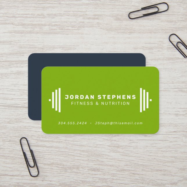 Modern fitness trainer coach bright green blue business card (Front/Back In Situ)