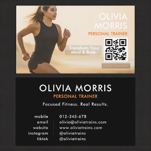 Modern Fitness Trainer Photo QR Code Business Card