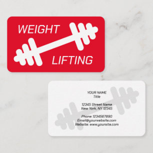 Modern fitness trainer weight lifting coach red business card