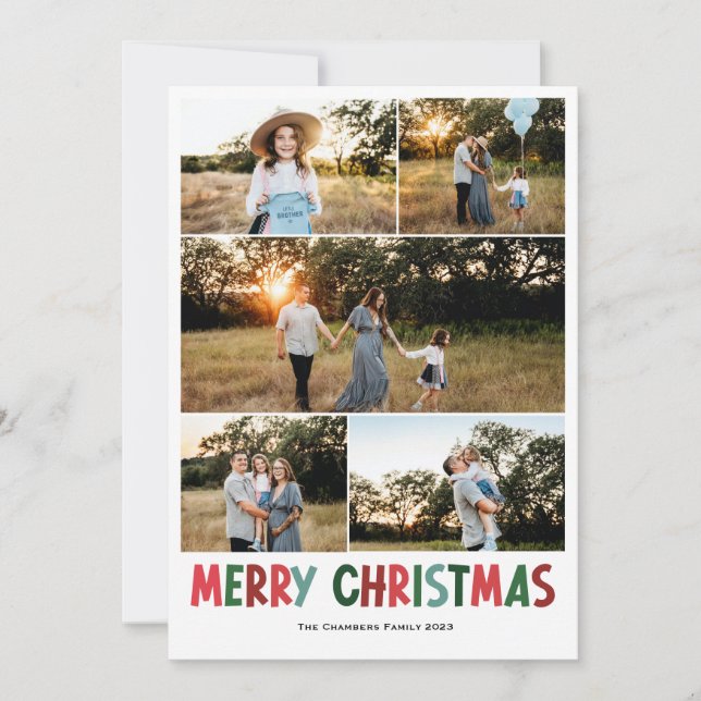 Modern five photo Merry Christmas Design Holiday Card (Front)