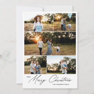 Modern five photo Merry Christmas Design Holiday Card