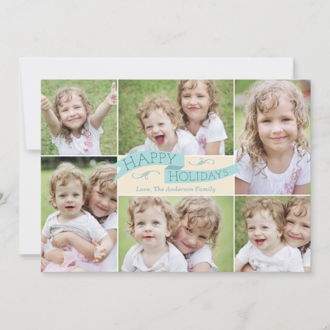 Modern Flag Holiday Photo Card - Blue (Front)