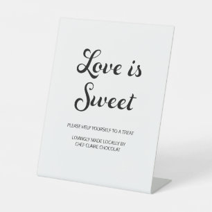 Modern Flair Script Love is Sweet White Wedding Pedestal Sign