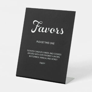 Modern Flair Script Minimal Favours Black Wedding Pedestal Sign