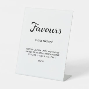 Modern Flair Script Minimal Favours White Wedding Pedestal Sign