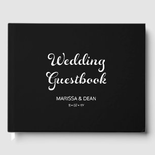 Modern Flair Script Minimalist Black Wedding Guest Book