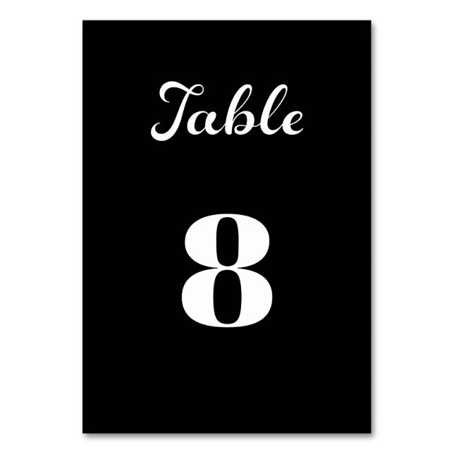 Modern Flair Script Minimalist Black Wedding Table Number (Front)