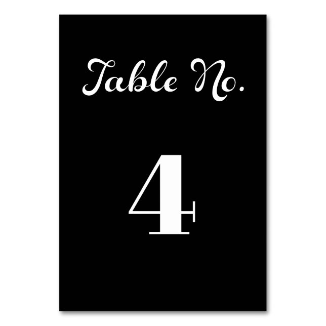 Modern Flair Script Minimalist Black Wedding Table Number (Front)