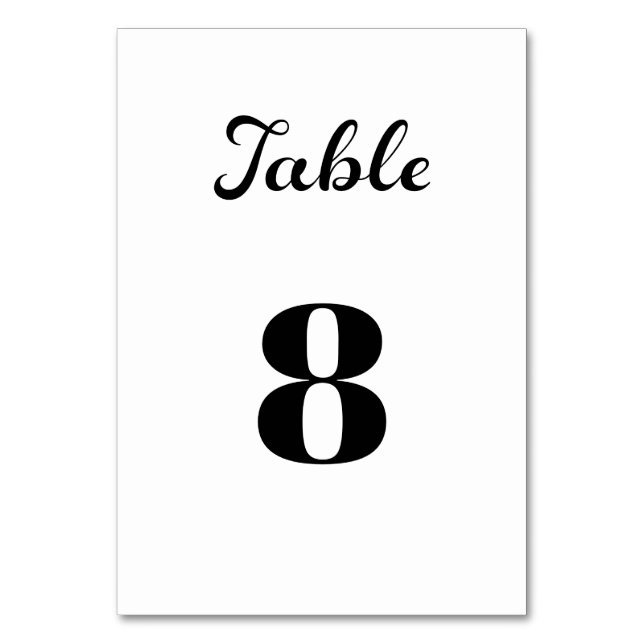 Modern Flair Script Minimalist White Wedding Table Number (Front)