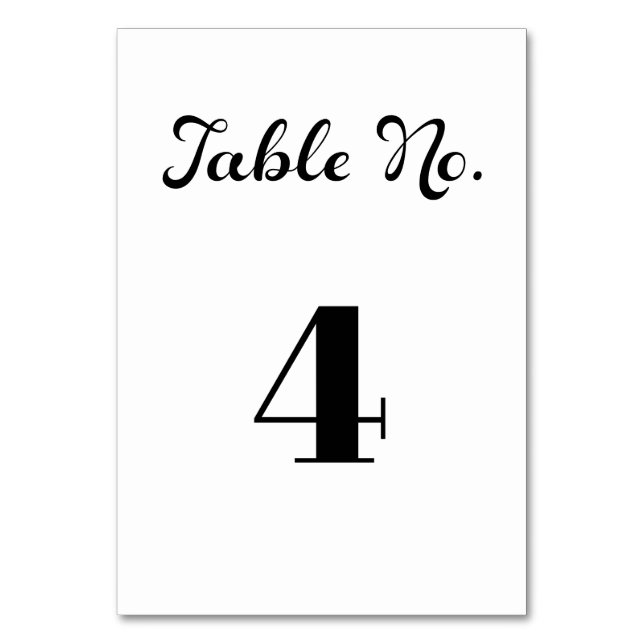 Modern Flair Script Minimalist White Wedding Table Number (Front)