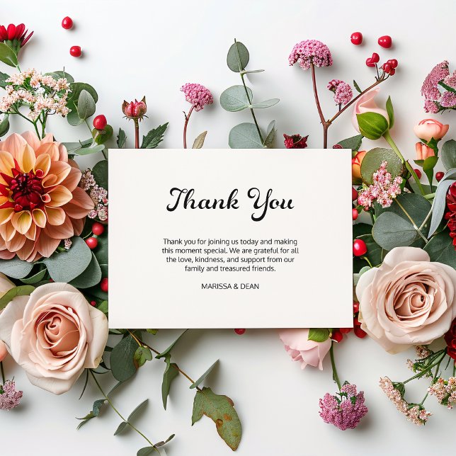Modern Flair Script Minimalist White Wedding Thank You Card (Creator Uploaded)