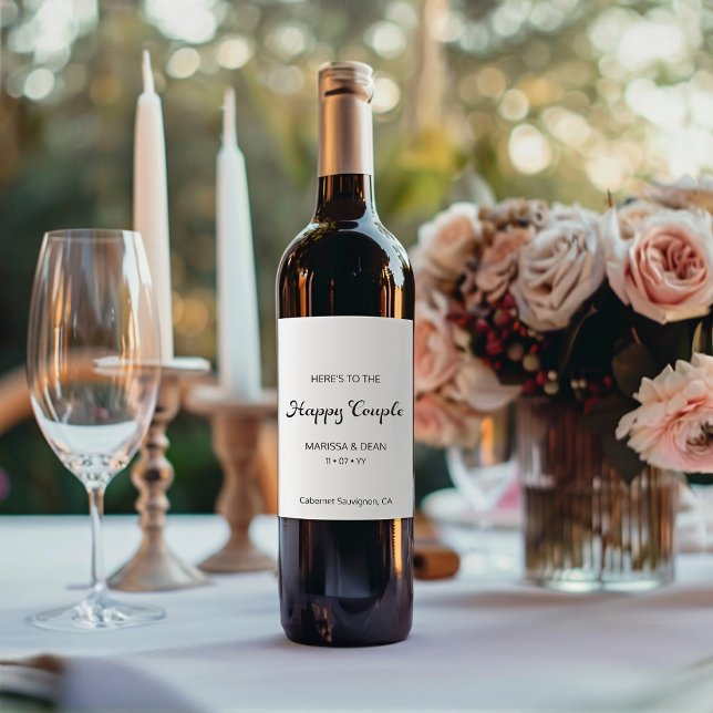 Modern Flair Script Minimalist White Wedding Wine Label (Creator Uploaded)