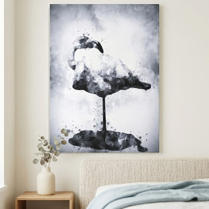 Modern Flamingo Black and White Watercolor Art Canvas Print