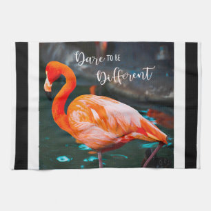 Modern Flamingo Black White Stripes Script Quote Tea Towel