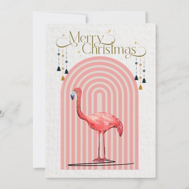 Modern Flamingo Christmas Card Pink Retro Holiday (Front)