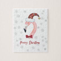 Modern Flamingo Santa Snowflake White Christmas