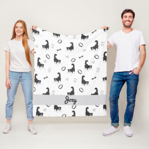 Modern Flat Design Border Collie & Bones Pattern Fleece Blanket