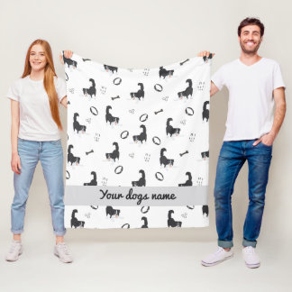 Modern Flat Design Border Collie & Bones Pattern Fleece Blanket