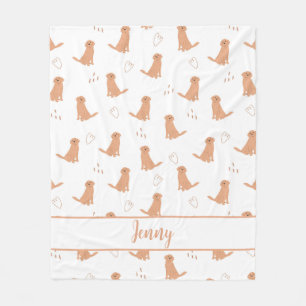 Modern Flat Design Golden Retriever & Hearts Patte Fleece Blanket