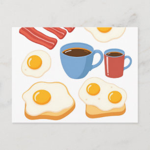 Modern Flat Design of Bacon Eggs Toast and Coffee Postcard