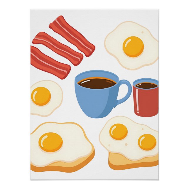 Modern Flat Design of Bacon Eggs Toast and Coffee Poster (Front)