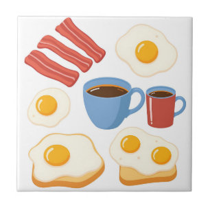 Modern Flat Design of Bacon Eggs Toast and Coffee Tile