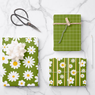 Modern Flat Graphic Daisy Green Any Occasion Wrapping Paper Sheet