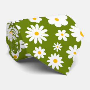 Modern Flat Graphic Daisy Green Tie