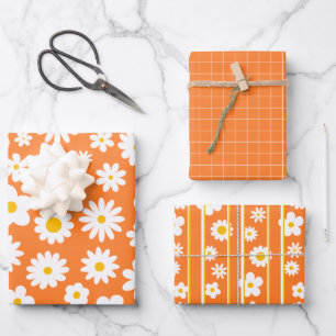 Modern Flat Graphic Daisy Orange Any Occasion Wrapping Paper Sheet