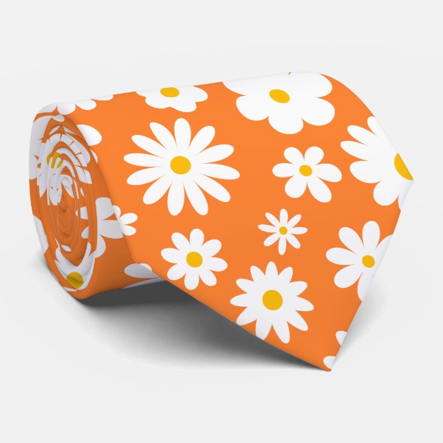 Modern Flat Graphic Daisy Orange Tie (Rolled)