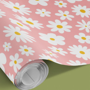 Modern Flat Graphic Daisy Pink Any Occasion Wrapping Paper
