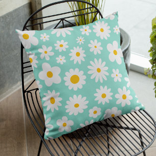 Modern Flat Graphic Daisy Robin's Egg Blue Cushion