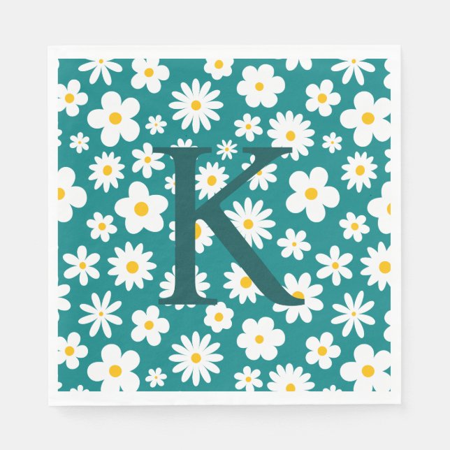 Modern Flat Graphic Daisy Teal Napkin (Front)