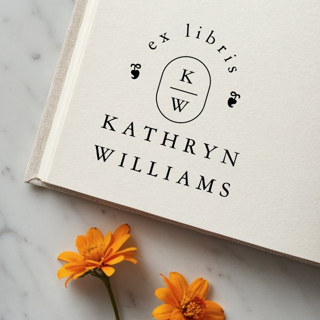 Modern Fleuron Monogram Ex Libris Bookplate Book Rubber Stamp (Creator Uploaded)