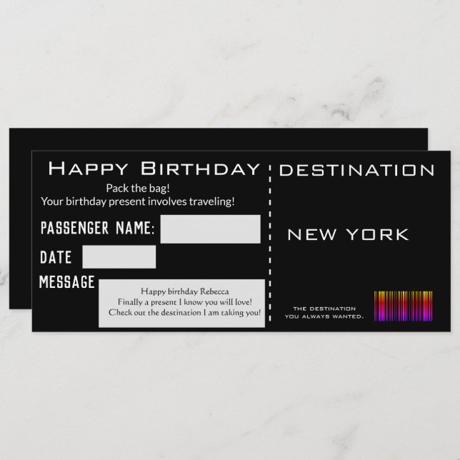 Modern Flight Ticket Present Style Birthday Invitation (Front/Back)