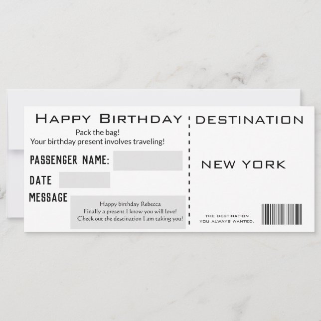 Modern Flight Ticket Style Present Birthday Invitation (Front)
