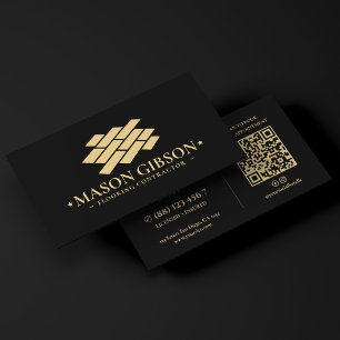 Modern Flooring Contractor Logo Black Business Card