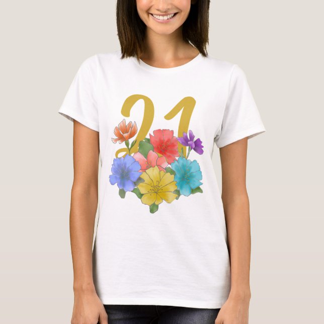 Modern Floral 21 Primaveras Birthday  T-Shirt (Front)